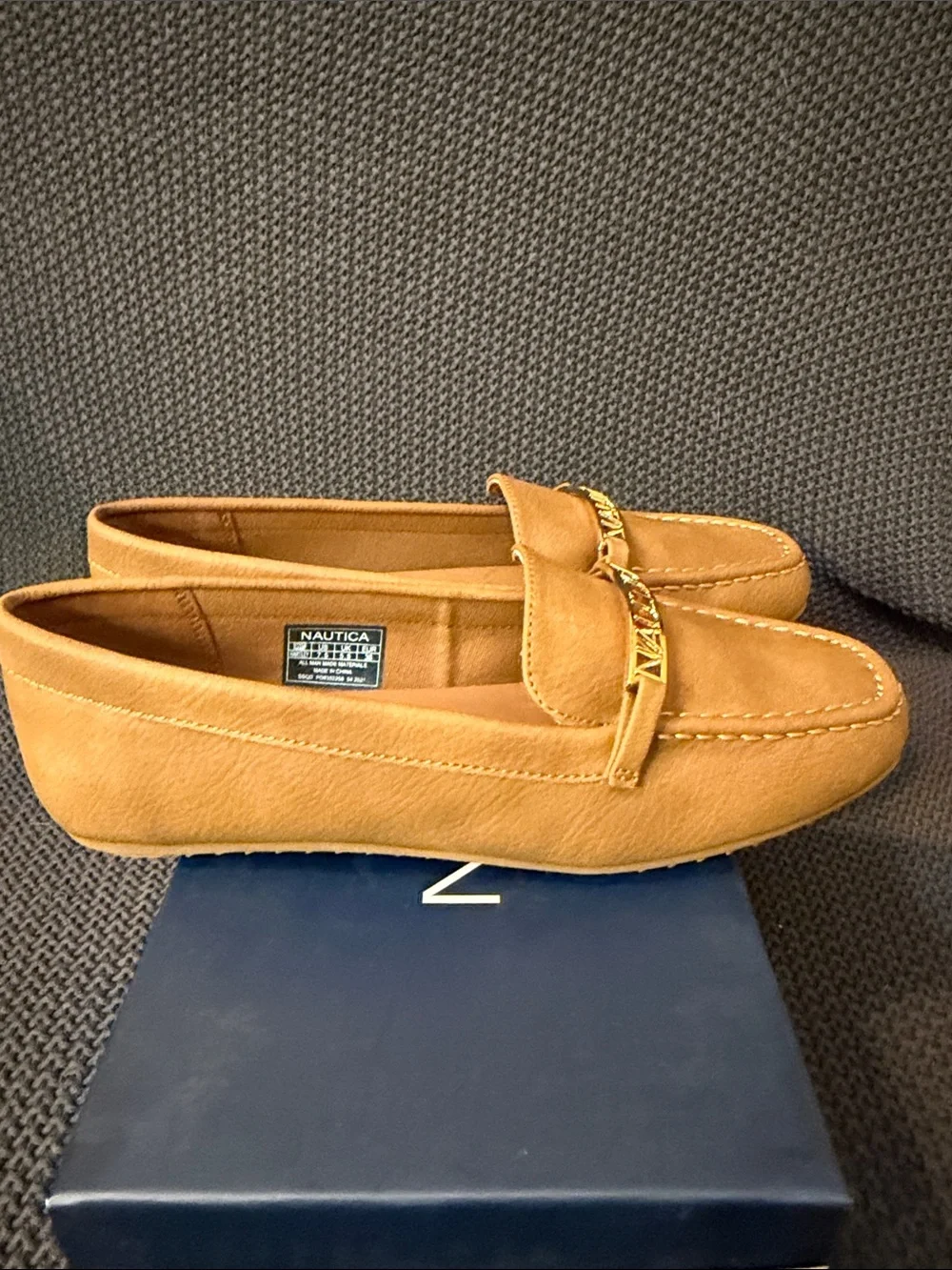 Women’s Tan Suede Slip-On Loafers with Gold Accent